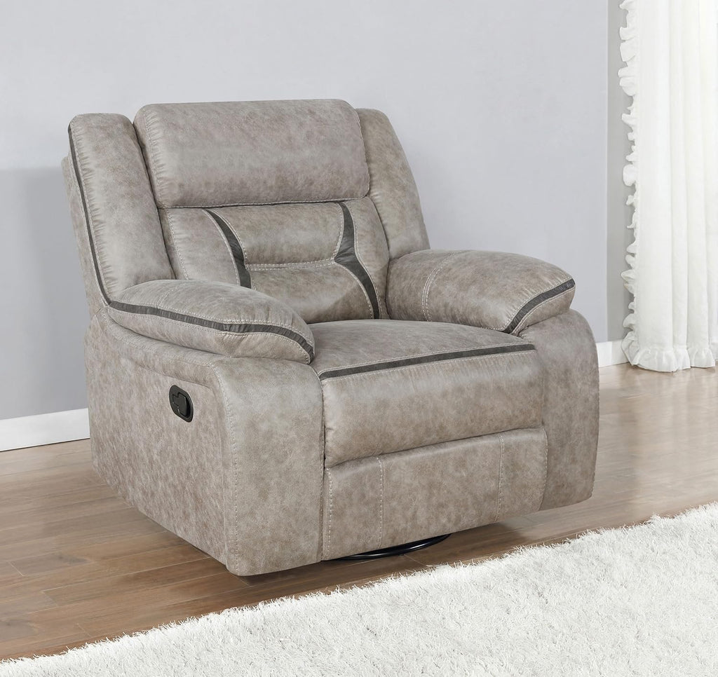 Coaster Home Furnishings - Greer - Leatherette Upholstered Swivel Glider Recliner Chair with Pocket Coil Cushions - Living Room - 41-Inch - Taupe - 651353