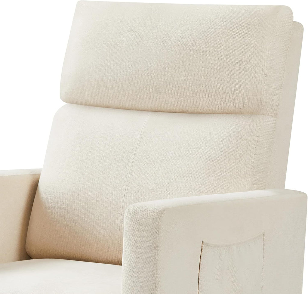 Topeakmart Upholstered Rocking Chair Nursery Modern Accent Chair with Wood Legs Side Pocket Armchair Glider Rocker for Nursery Living Room Bedroom Lounge Beige