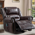 Manual Massage Recliner with Heating Function, 360° Swivel Glider Rocking Recliner Chair for Living Room, Ergonomic Single Sofa Chair with Remote Control/USB Ports/Side Pockets(Dark Brown)