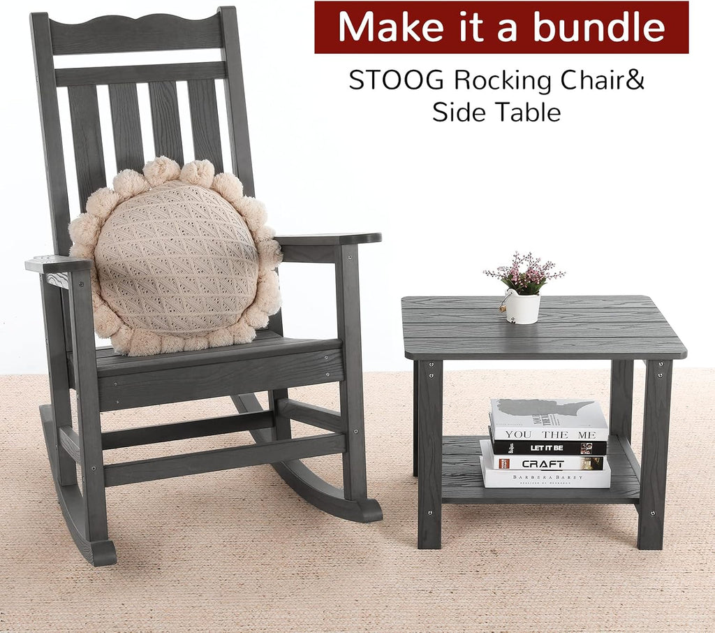 Stoog Outdoor & Indoor Rocking Chairs Set of 2, All-Weather Porch Rocker with High Back, 400 lbs Support Front Porch Rocker Chairs, Easy to Maintain, Grey