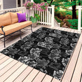 Vintage Floral Outdoor Rug for Patio/Deck/Porch, Non-Slip Large Area Rug 4 x 6 Ft, Black Dandelion Plants Country Botanical Indoor Outdoor Rugs Washable Area Rugs, Reversible Camping Rug Carpet Runner