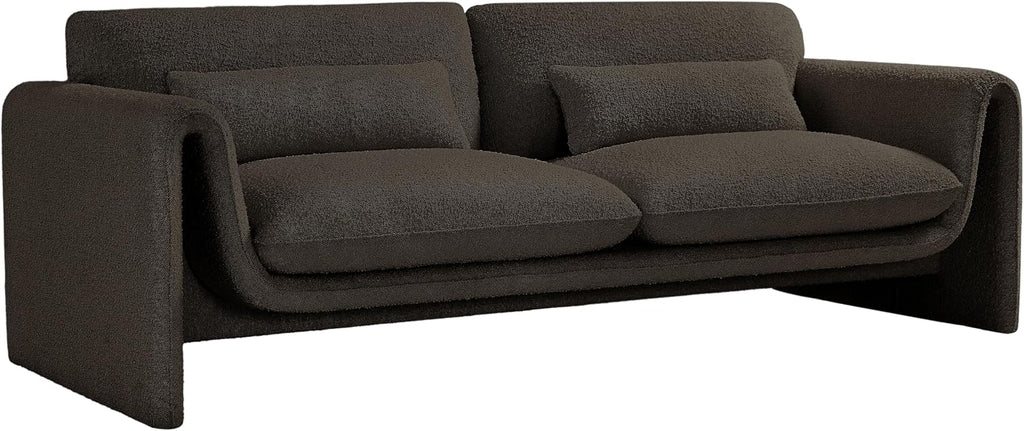 Meridian Furniture 198Brown-S Stylus Collection Modern | Contemporary Boucle Fabric Upholstered Sofa with Rich Brown Boucle Fabric, Curved Arms, 86' W x 38' D x 31' H, Brown