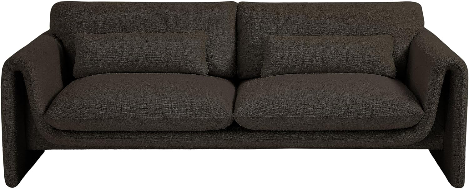 Meridian Furniture 198Brown-S Stylus Collection Modern | Contemporary Boucle Fabric Upholstered Sofa with Rich Brown Boucle Fabric, Curved Arms, 86' W x 38' D x 31' H, Brown