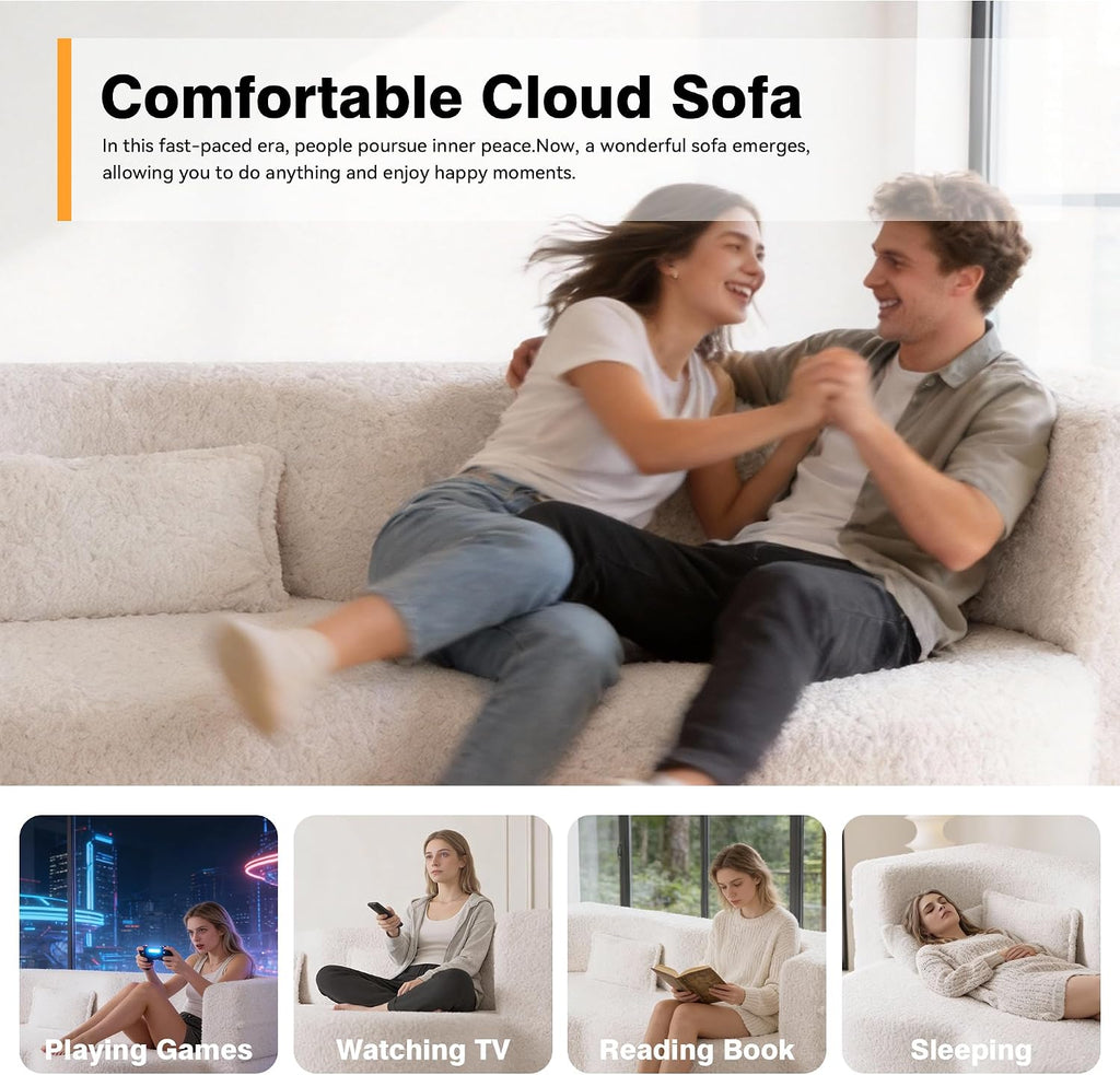 78' Twin Size Convertible Folding Sleeper Sofa Bed, Modern Teddy Fabric Futon Sofa Bed with Pillow, Foam Mattress Loveseat Cloud Couch, No Assembly Floor Couches for Living Room, Apartment, Beige