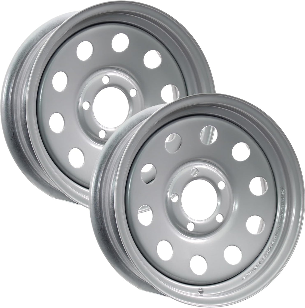 eCustomrim 2-Pack Trailer Wheel 15X6 15 Inch 5 Lug Silver Modular Rim | 15 X 6 Silver Grey Rim, 5 Lug on 4.5 Inch Bolt Pattern, 3.19 Inch Center Bore, 2150 Lbs Max Load, Trailer Tire Use Only