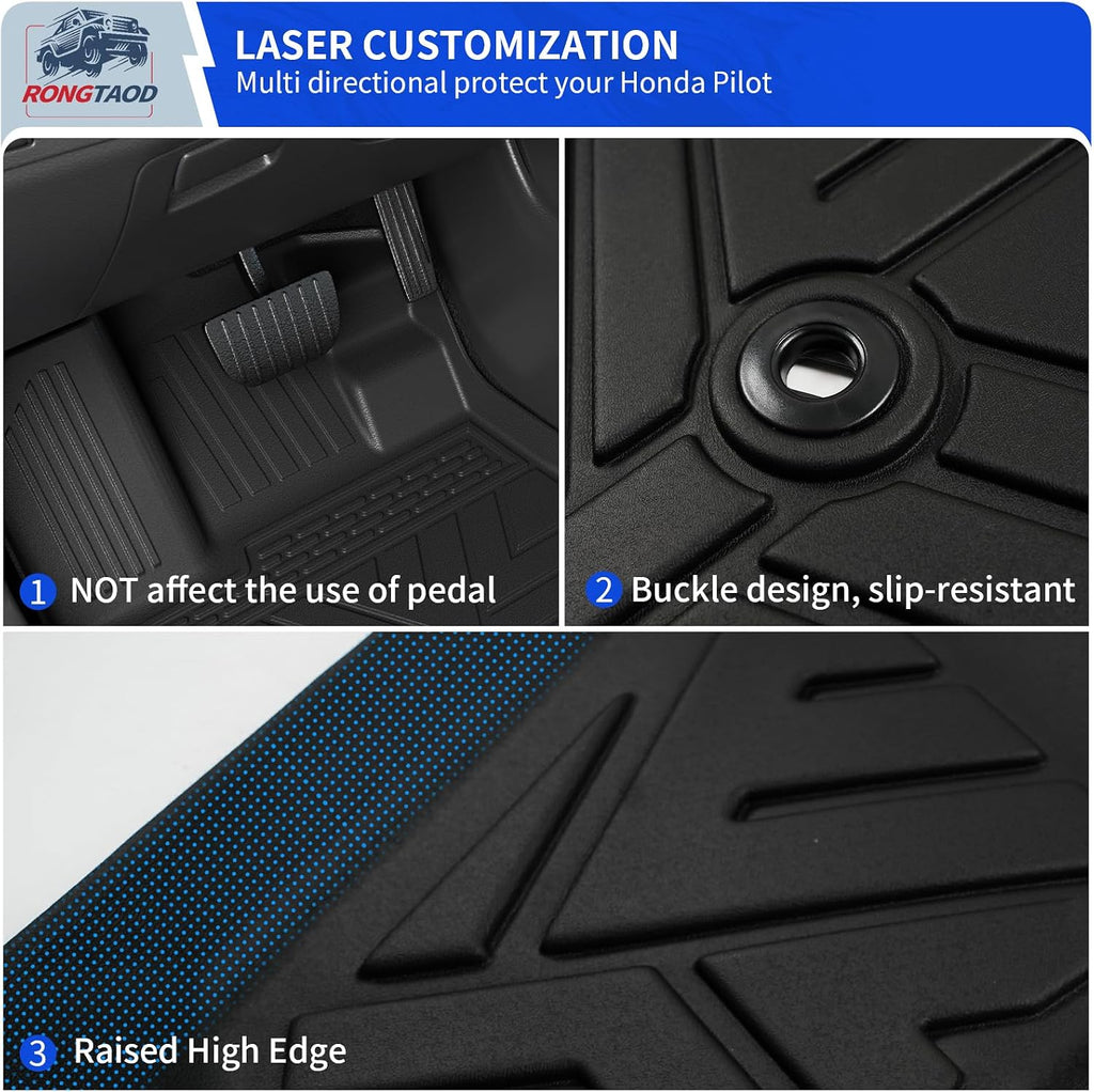 Rongtaod Floor Mats Compatible with 2023 2024 2025 2026 Honda Pilot 7&8-Seater Cargo Mat Trunk Mat Cargo Liner Kick Mats Back Seat Cover TPE All Weather Pilot Accessories (Floor Mats Full Set 7pcs)