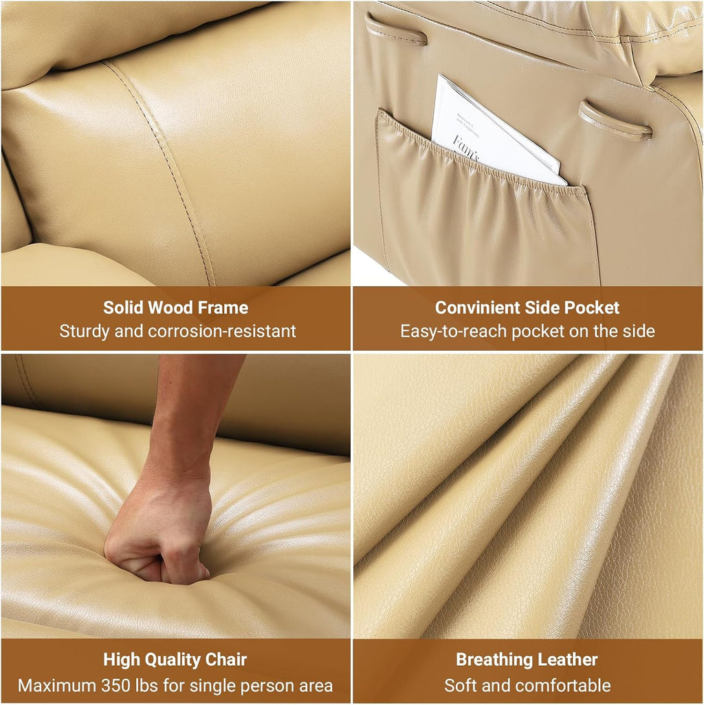 GarveeHome Recliner Chair, 360° Swivel Rocker Recliners with Heat & Massage, Soft Lazy Boy Recliner Chair with 2 Cup Holders and Side Pocket for Living Room Bedrooms and Nurseries (Beige, 22')