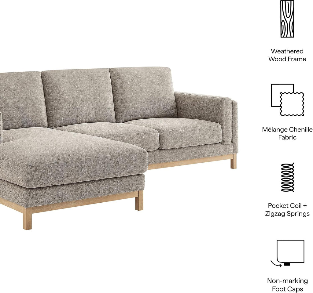 Modway Roscoe Left-Facing Sectional Sofa with Chaise in Pewter - 2-Piece Mélange Chenille Fabric Deep Seat Couch, L Shaped Modular for Living Room or Lounge