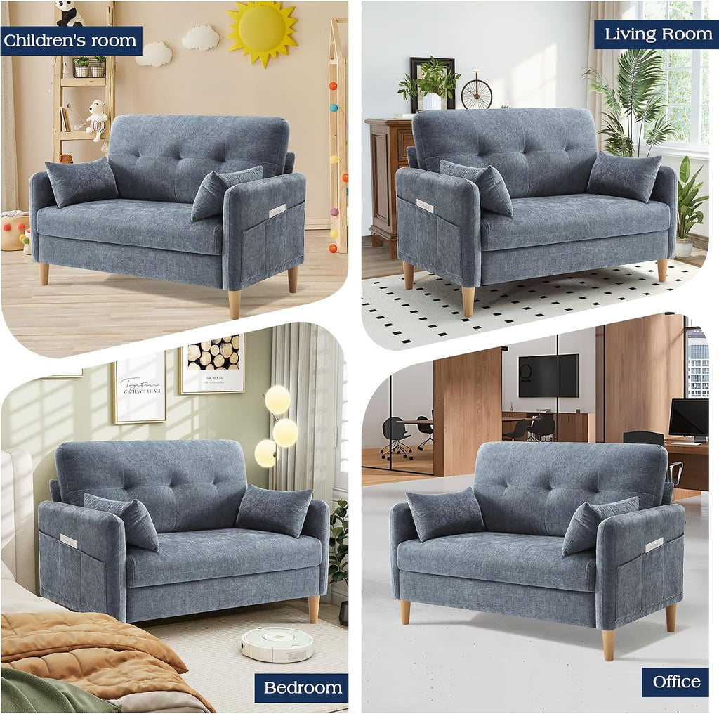 Hanherry Loveseat Sofa, 47' Small Couch for Living Room, Comfy Chenille Fabric Love Seat for Bedroom with Throw Pillow,Removable Cushion Cover,Couches for Small Space,Apartment,Dorm