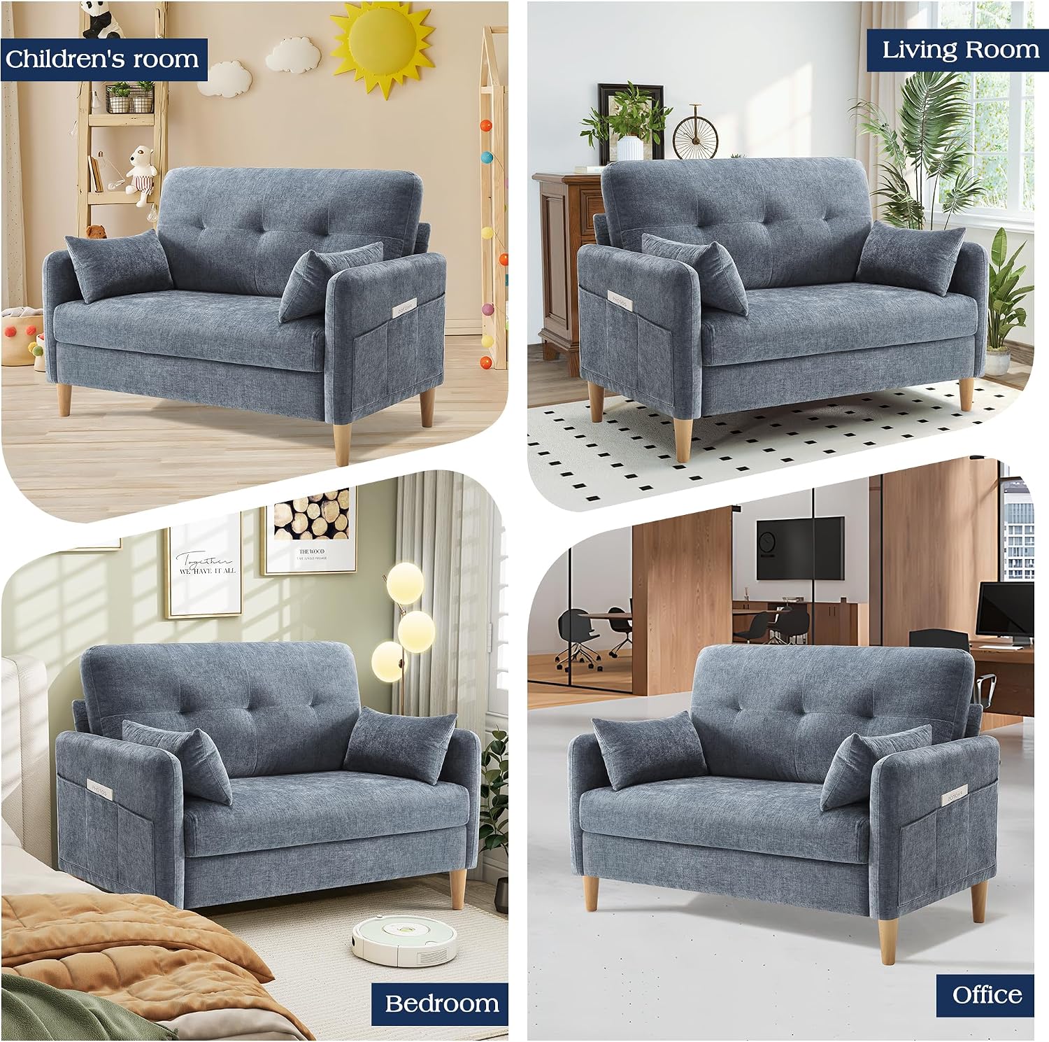 Hanherry Loveseat Sofa, 47' Small Couch for Living Room, Comfy Chenille Fabric Love Seat for Bedroom with Throw Pillow,Removable Cushion Cover,Couches for Small Space,Apartment,Dorm