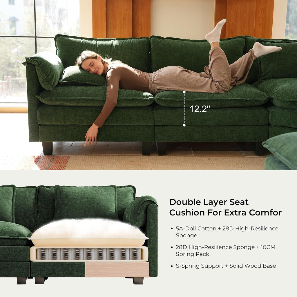 ELUCHANG Oversized 79' Modular Sectional Sofa, Comfy Cloud Couch for Living Room, L-Shaped Sofa with Ottoman, Apartment Couch, DIY Combination - Chenille Green