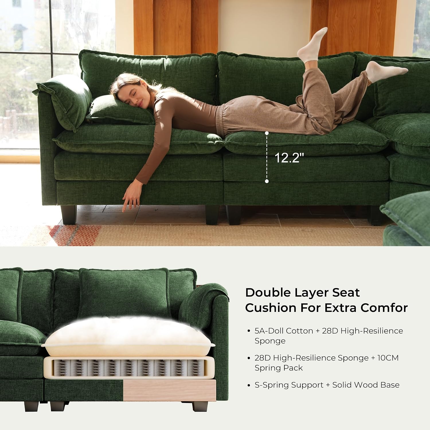 ELUCHANG Oversized 79' Modular Sectional Sofa, Comfy Cloud Couch for Living Room, L-Shaped Sofa with Ottoman, Apartment Couch, DIY Combination - Chenille Green