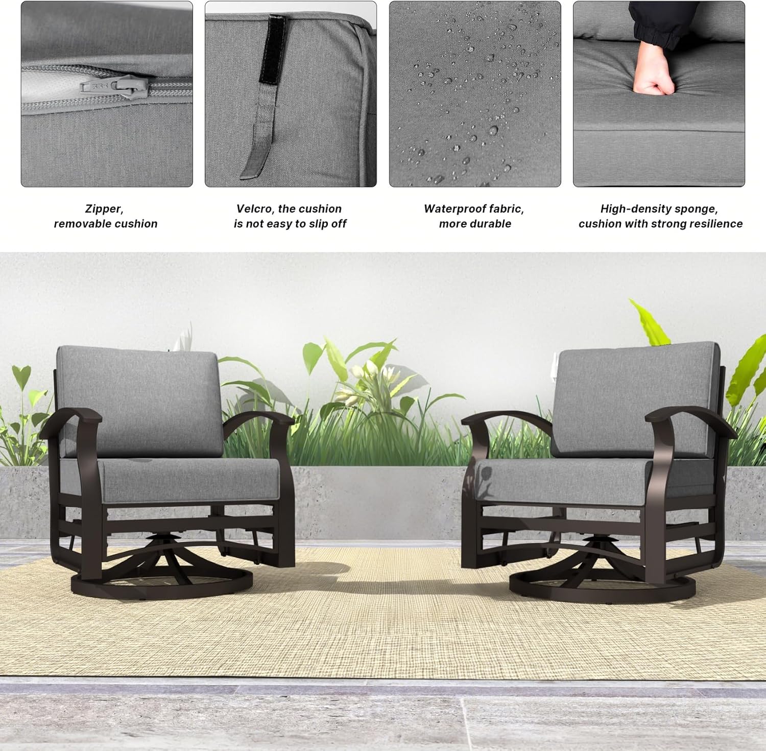 Kurapika 1 Piece Patio Furniture Chair, Outdoor Aluminum Swivel Glider Rocker, Patio Bistro Set Rocking Chair for Porch, Garden, Patio, Grey