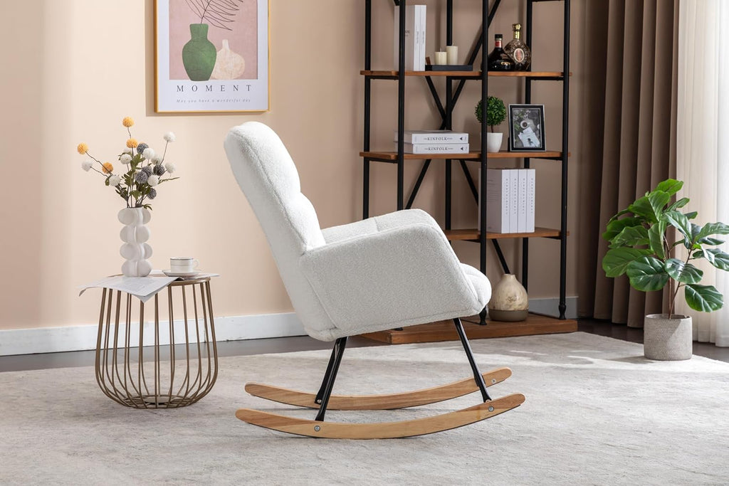 Rocking Chair Nursery Gilder, 31.5' D×27.6' W×37.4' H, Soft Teddy Fabric, 250LBS Capacity, Living Room & Nursery Accent Furniture