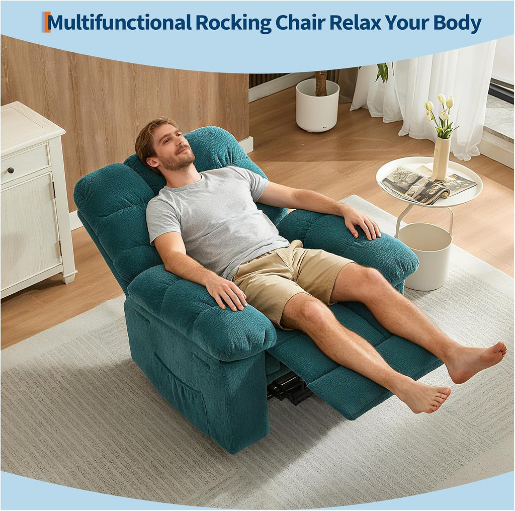 Manual Recliner Chair, Oversized Recliner for Adults with Extra Wide Arm and Back, Lazy Boy Recliner with Side Pockets, Comfy Breathable Fabric Large Nursery Rocking Chair for Living Room Bedroom