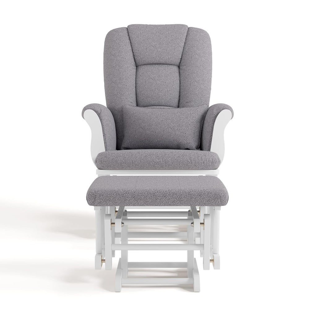 Storkcraft Tuscany Custom Glider and Ottoman with Free Lumbar Pillow (White/Slate Gray Swirl) - Cleanable Upholstered Comfort Rocking Nursery Chair with Ottoman