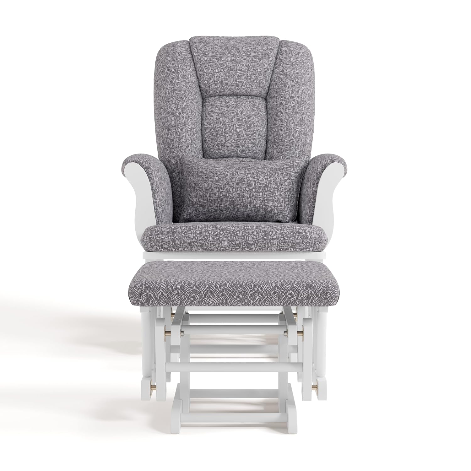 Storkcraft Tuscany Custom Glider and Ottoman with Free Lumbar Pillow (White/Slate Gray Swirl) - Cleanable Upholstered Comfort Rocking Nursery Chair with Ottoman