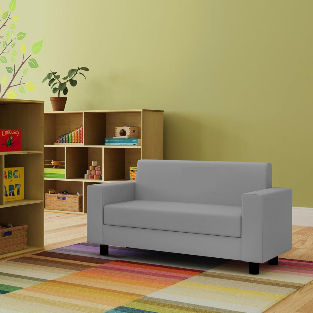 Factory Direct Partners SoftScape Inspired Playtime Classic Reading Sofa, Children's Commercial-Grade Upholstered Furniture for Home, Daycare, Preschool, Library Comfy Modern Design - Grey, 14473-GY