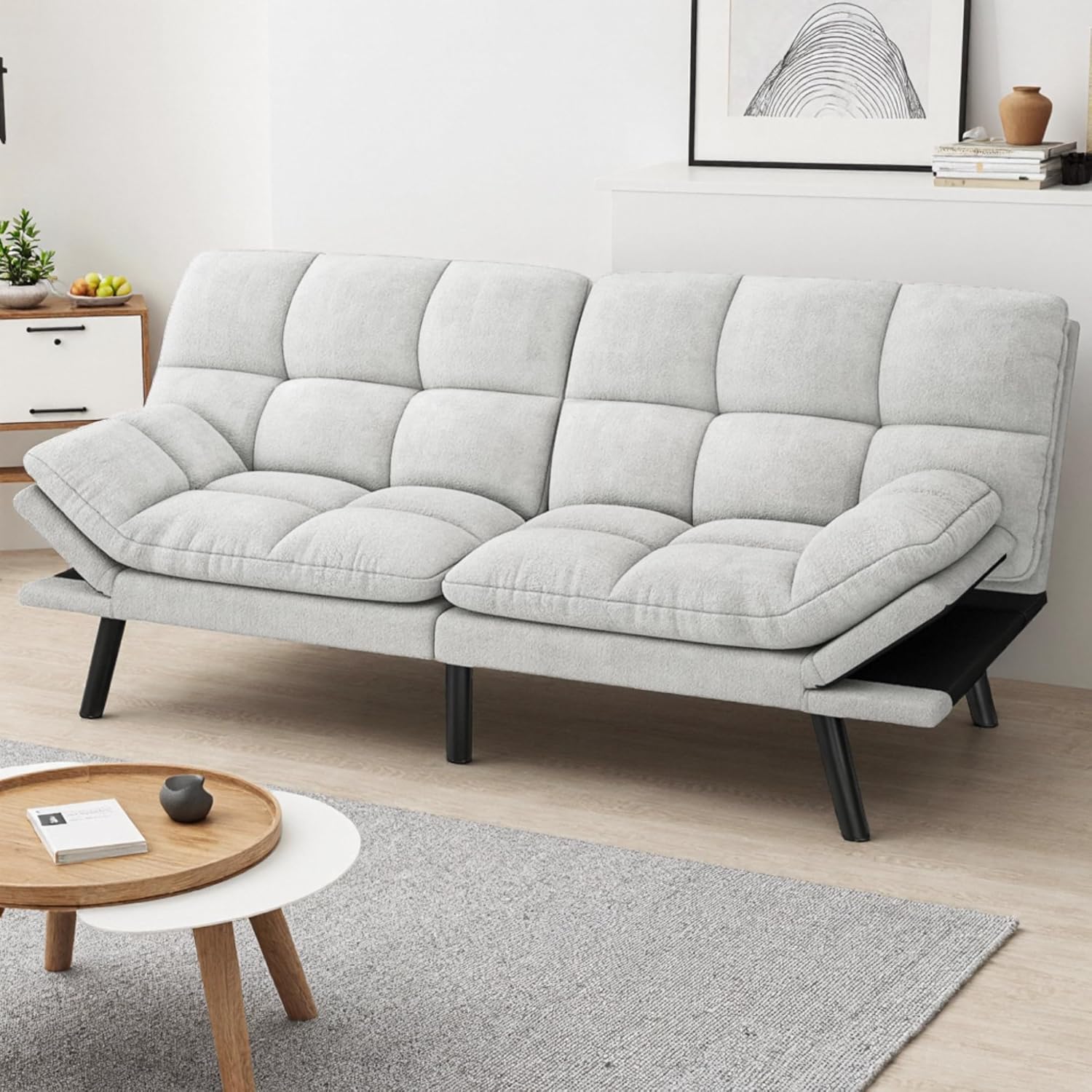 YITAHOME Convertible Futon Sofa Bed, 70' Folding Futon Set for Living Room Home Office Aprtment, Modern Futon Couch with Adjustable Backrest & Armrests, Recliner Lounge, Loveseat Sofa