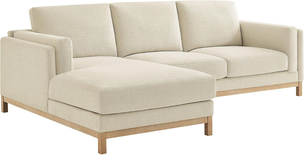 Modway Roscoe Left-Facing Sectional Sofa with Chaise in Ivory - 2-Piece Mélange Chenille Fabric Deep Seat Couch, L Shaped Modular for Living Room or Lounge