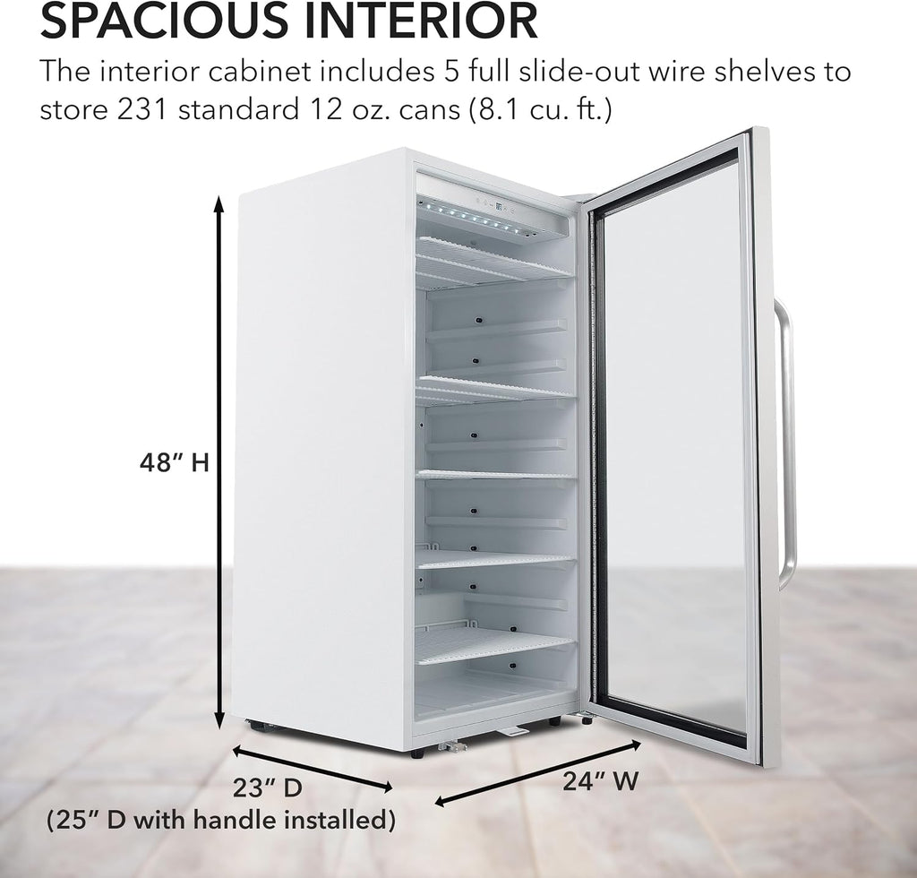 Whynter CBM-815WS Freestanding 8.1 cu. ft. Stainless Steel Merchandiser Superlit Door and Lock – White Commercial Beverage Refrigerator, Silver