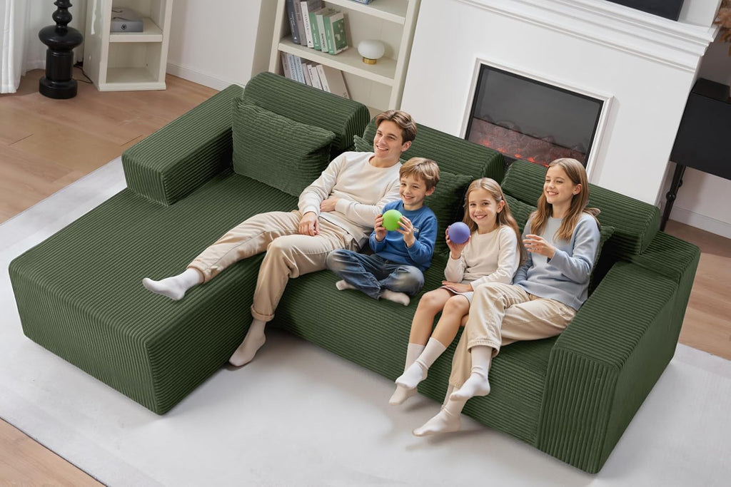 HABUTWAY Sectional Couches for Living Room,No Assembly L Shaped Couch 105' Modular Sectional Sofa Couch with Deep Seat,Cloud Couches Furniture Sets for Apartment,Corduroy (Green, Left Facing)