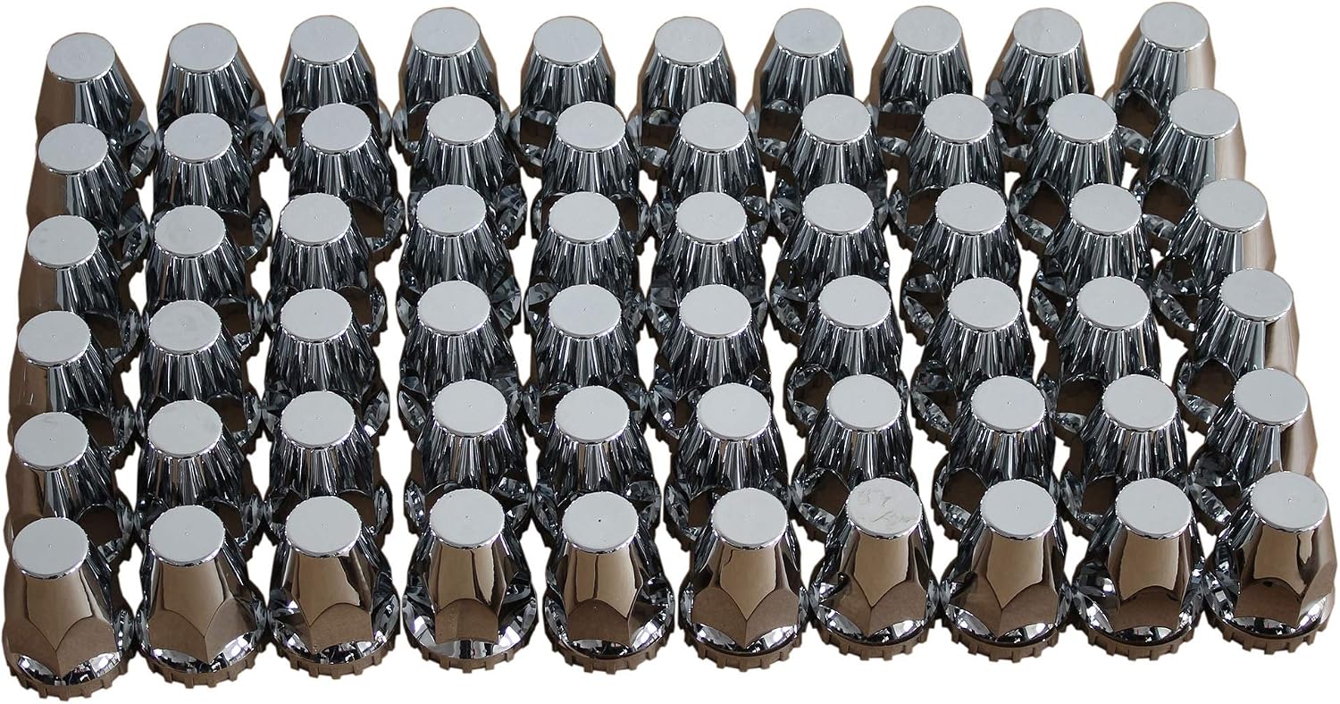 MRJLK Chrome ABS Complete Axle Cover Set with Standard Hub Caps and 33mm Screw-On Lug Nut Covers for Semi Trucks (2 Front and 4 Rear)
