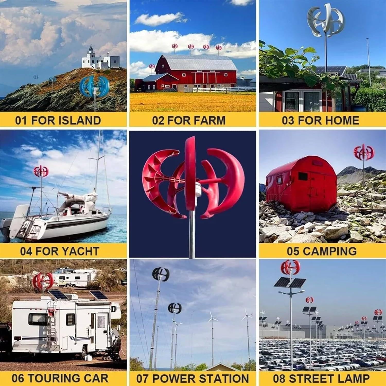 400W 600W 800W 1000W 1200W Wind Turbine Generator, 12V 24V Lantern Type Vertical Axis 5-Blade Outdoor Windmill Power Kit with Controller, for Power Supplementation,24V-600W