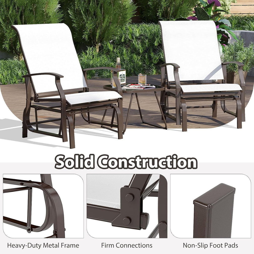 Tangkula Porch Gliders Set of 2, Outdoor Swing Glider Chairs with High Back, Breathable Mesh Fabric and Metal Frame, Patio Rocking Chairs for Backyard Garden Balcony Poolside (Off White)