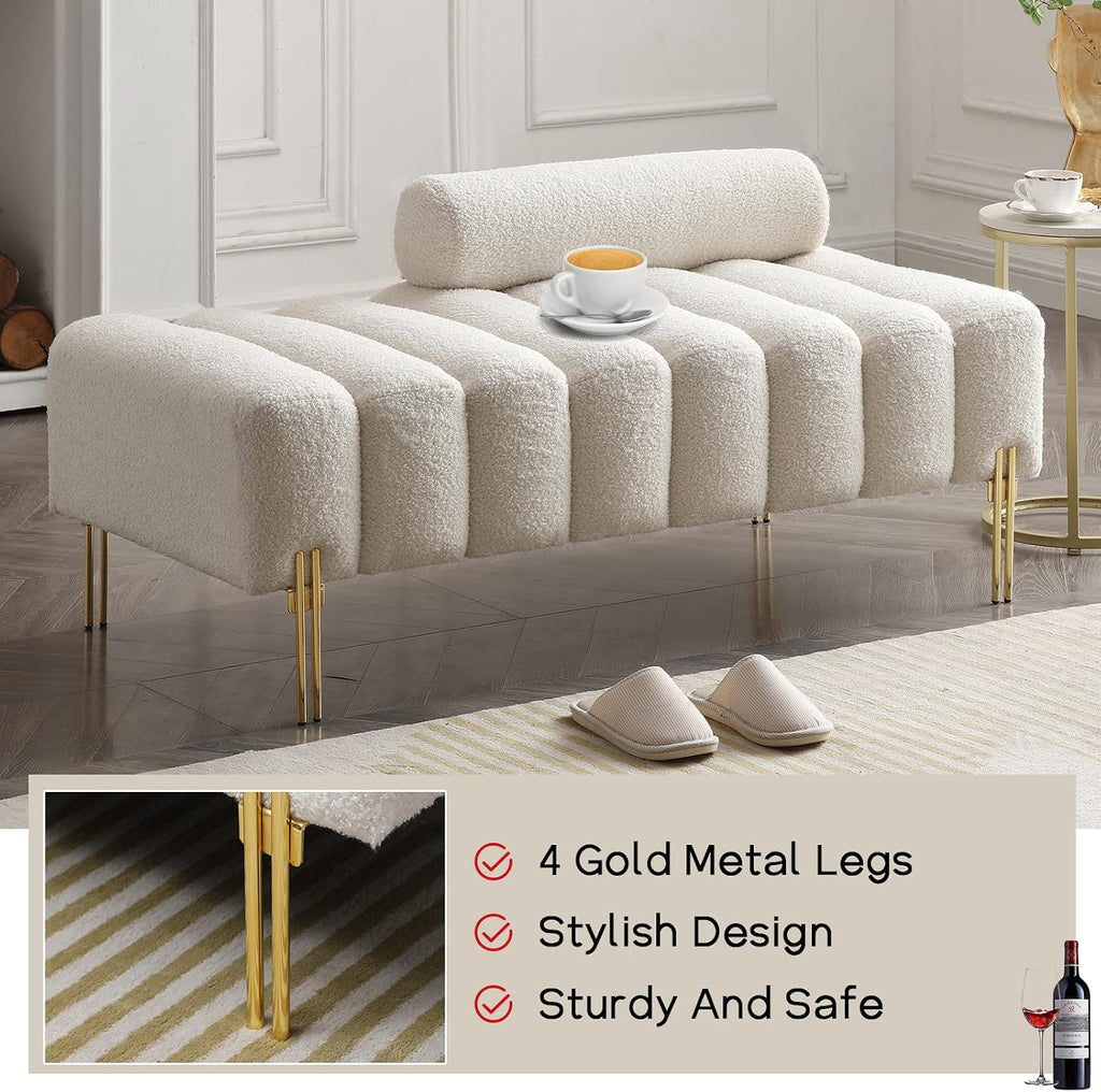 NIOIIKIT 53.2' Modern Loveseat Sofa Couch, Upholstered Accent Sofa with Golden Legs and Adjustable Backrest, Small Teddy Fleece Couches for Bedroom, Living Room, Compact Small Space (Beige Teddy)