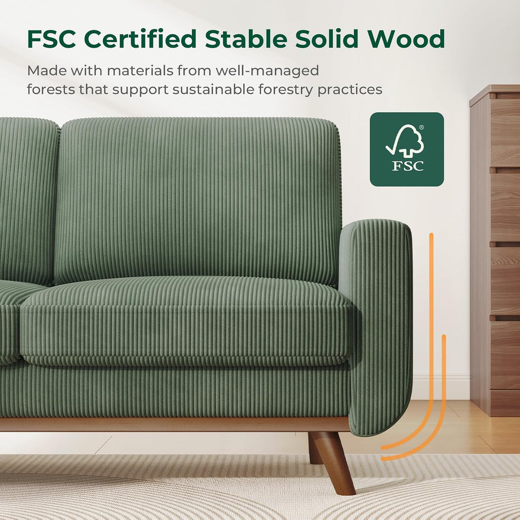 Vesgantti 68' Comfy Green Corduroy Loveseat Sofa, 2 Seater Deep Seat Couch with Spring Cushion, Solid Wood Frame for Living Room, Bedroom, Office