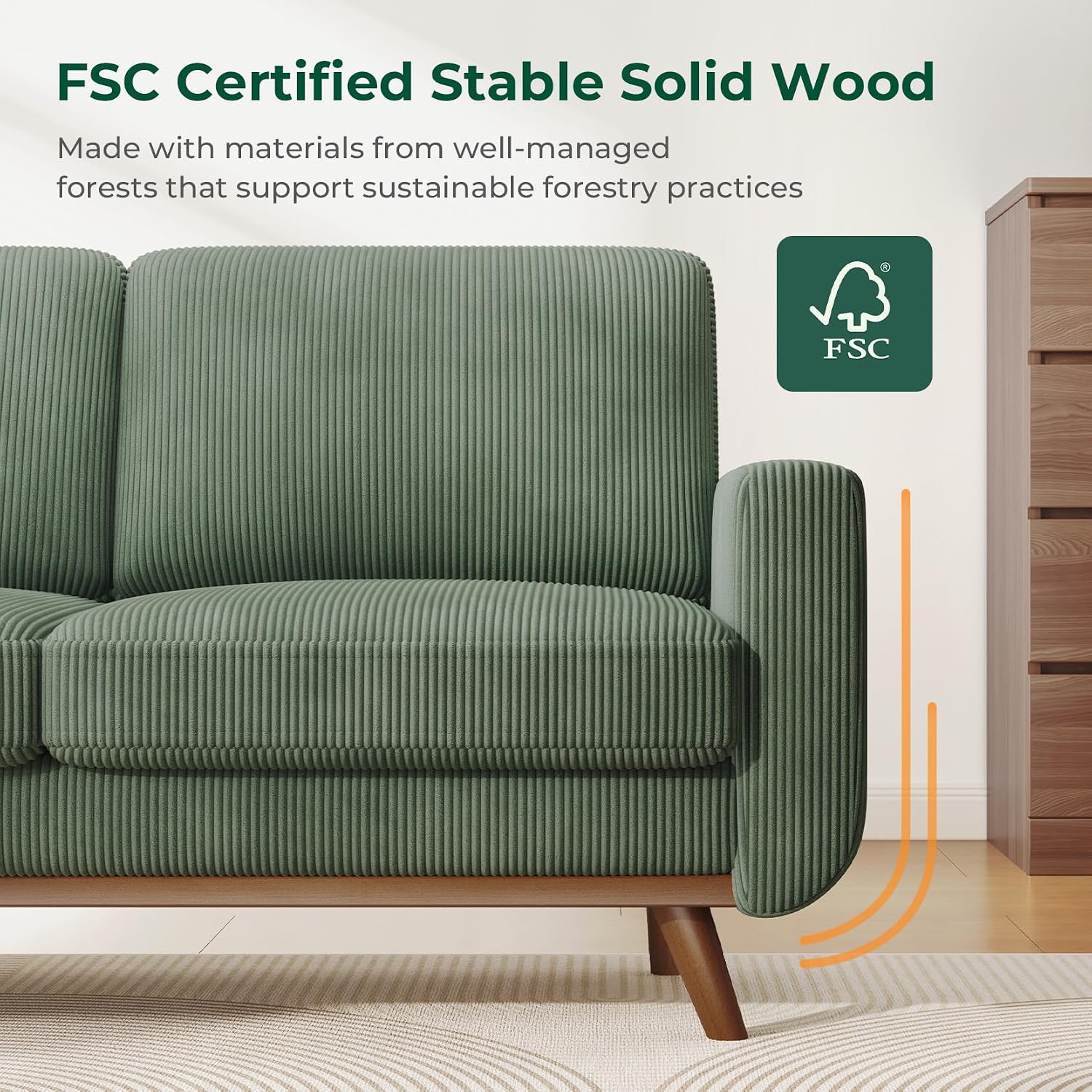 Vesgantti 68' Comfy Green Corduroy Loveseat Sofa, 2 Seater Deep Seat Couch with Spring Cushion, Solid Wood Frame for Living Room, Bedroom, Office