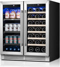 Yeego 30 Inch Wine and Beverage Cooler - 36-72°F, Holds 80 Cans & 33 Bottles Adjustable Shelves Beverage Fridge, Stainless Steel with Glass Door for Built-in for Kitchen/Bar