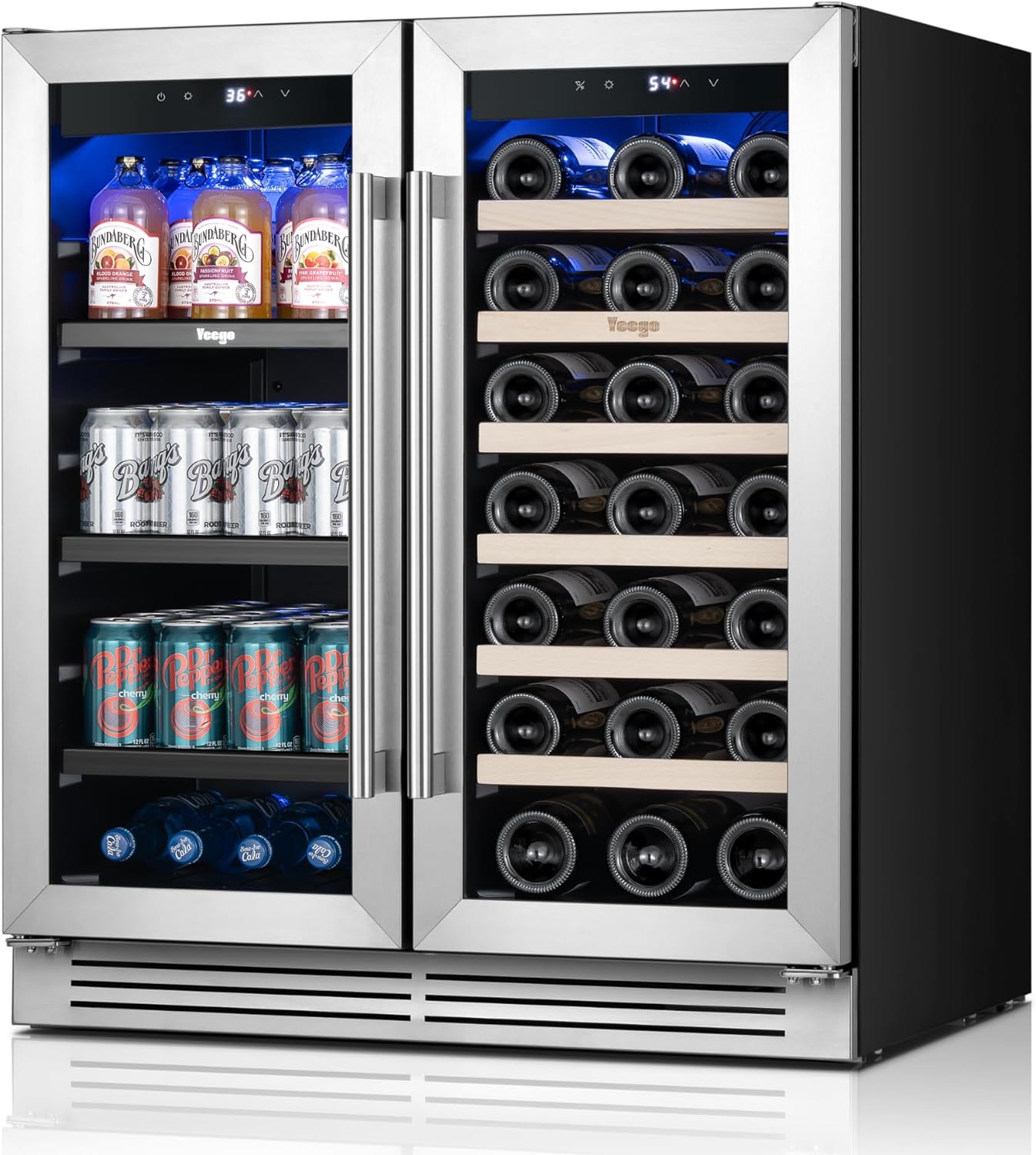 Yeego 30 Inch Wine and Beverage Cooler - 36-72°F, Holds 80 Cans & 33 Bottles Adjustable Shelves Beverage Fridge, Stainless Steel with Glass Door for Built-in for Kitchen/Bar