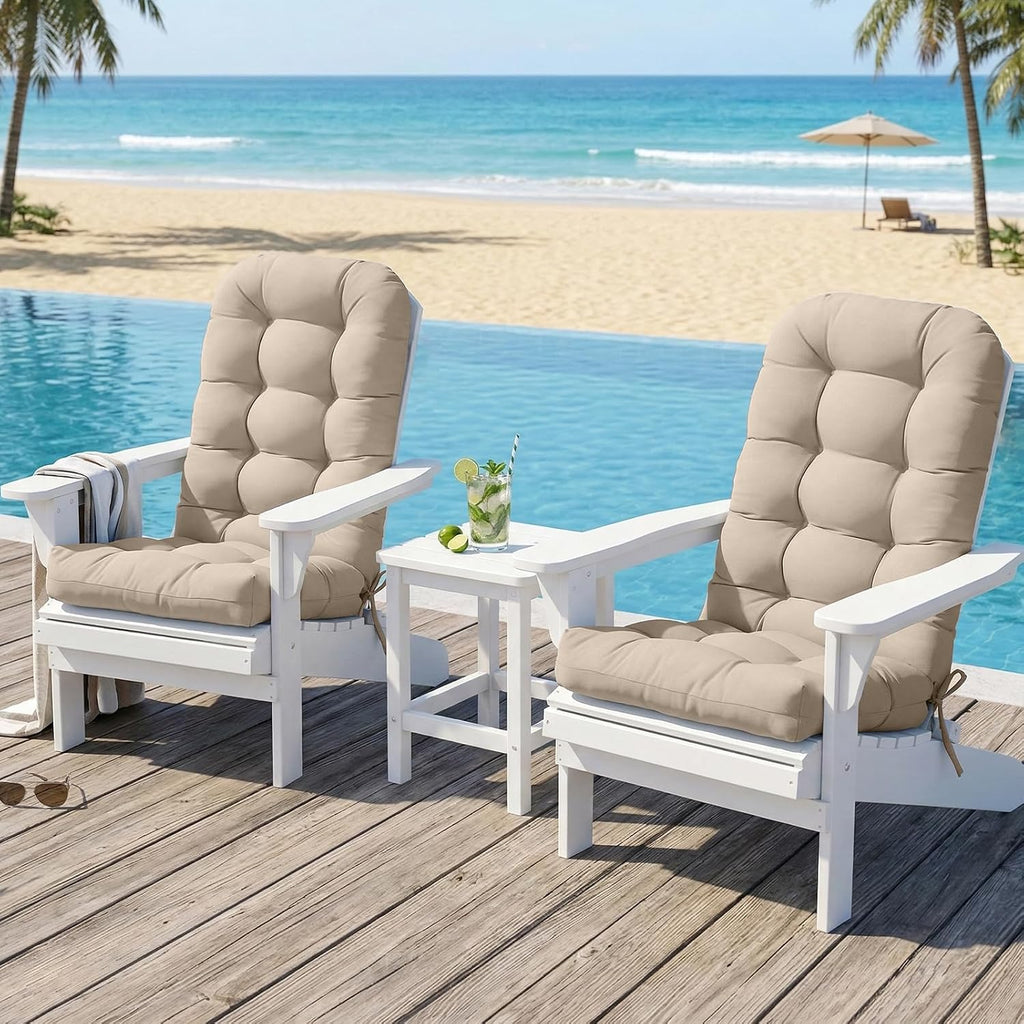COOS BAY High Back Adirondack Chair Cushions for Outdoor Furniture, 49x20x5 in Water-Resistant Thick Tufted Patio Chair Cushions with Secure Straps, 2 Pack, Beige