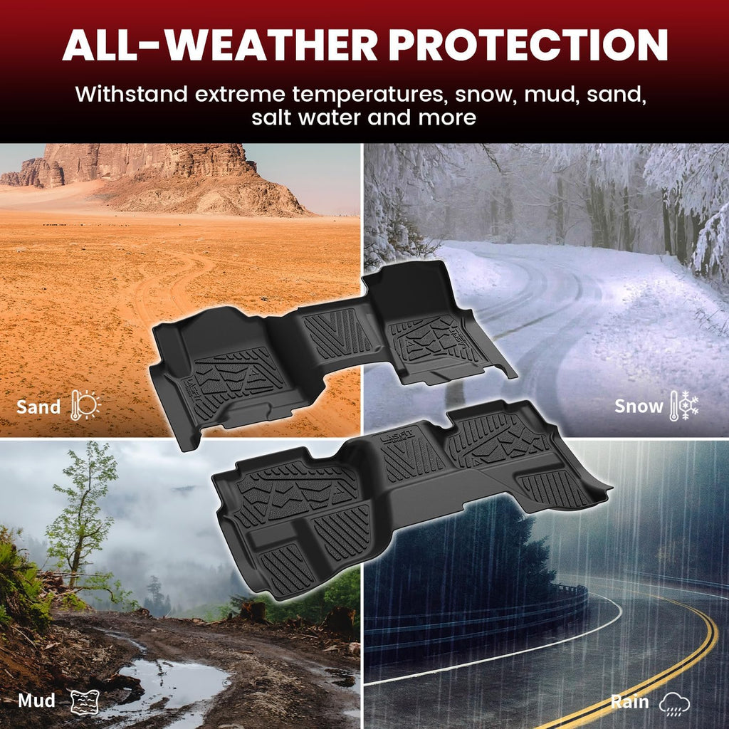 LASFIT Floor Mats 2014-2018 for Chevy Silverado/GMC Sierra 1500, 2015-2019 2500HD 3500 HD (Double Cab, Bench Seat Only) All Weather TPE Custom Fit Car Floor Liners, with Carpet Floor Only