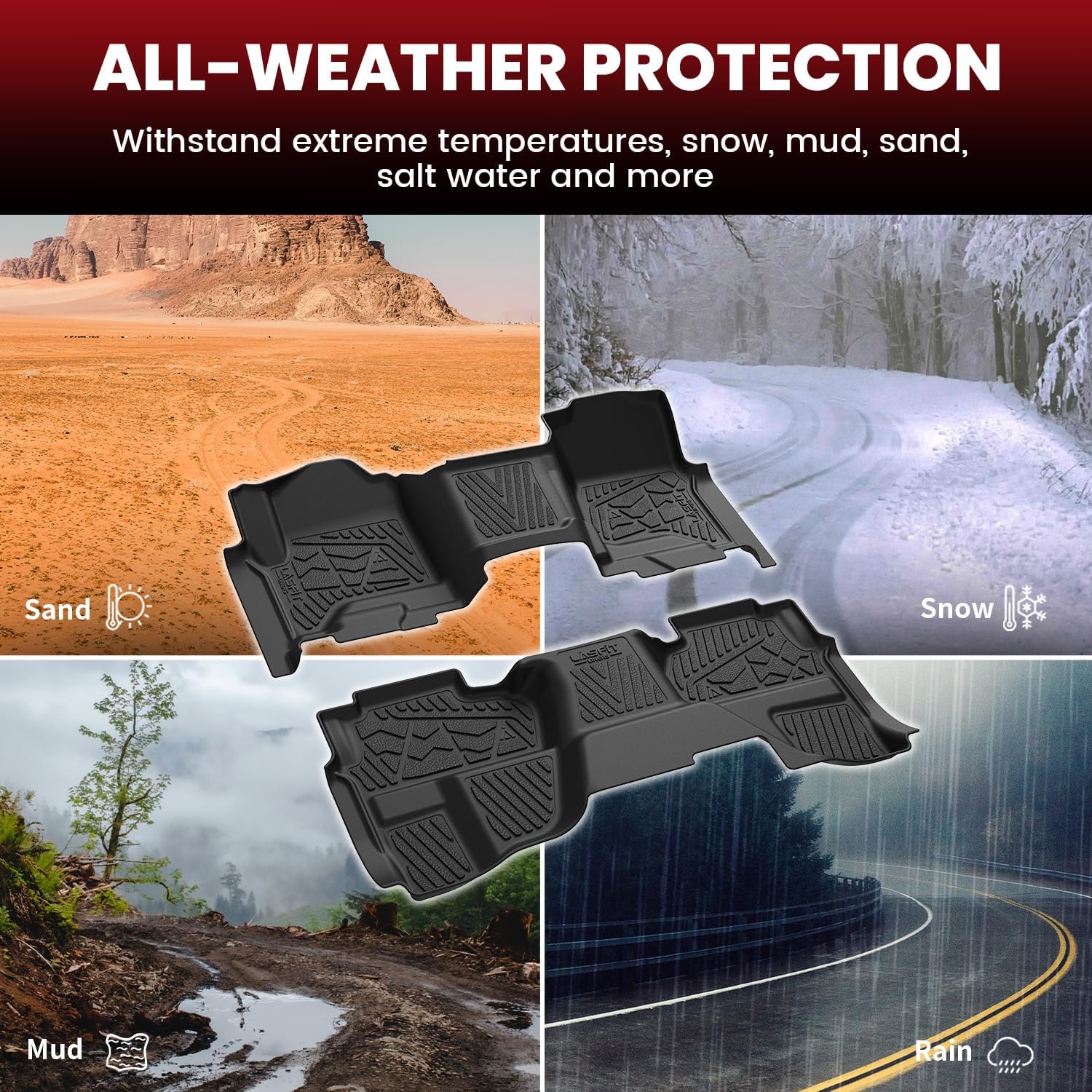 LASFIT Floor Mats 2014-2018 for Chevy Silverado/GMC Sierra 1500, 2015-2019 2500HD 3500 HD (Double Cab, Bench Seat Only) All Weather TPE Custom Fit Car Floor Liners, with Carpet Floor Only