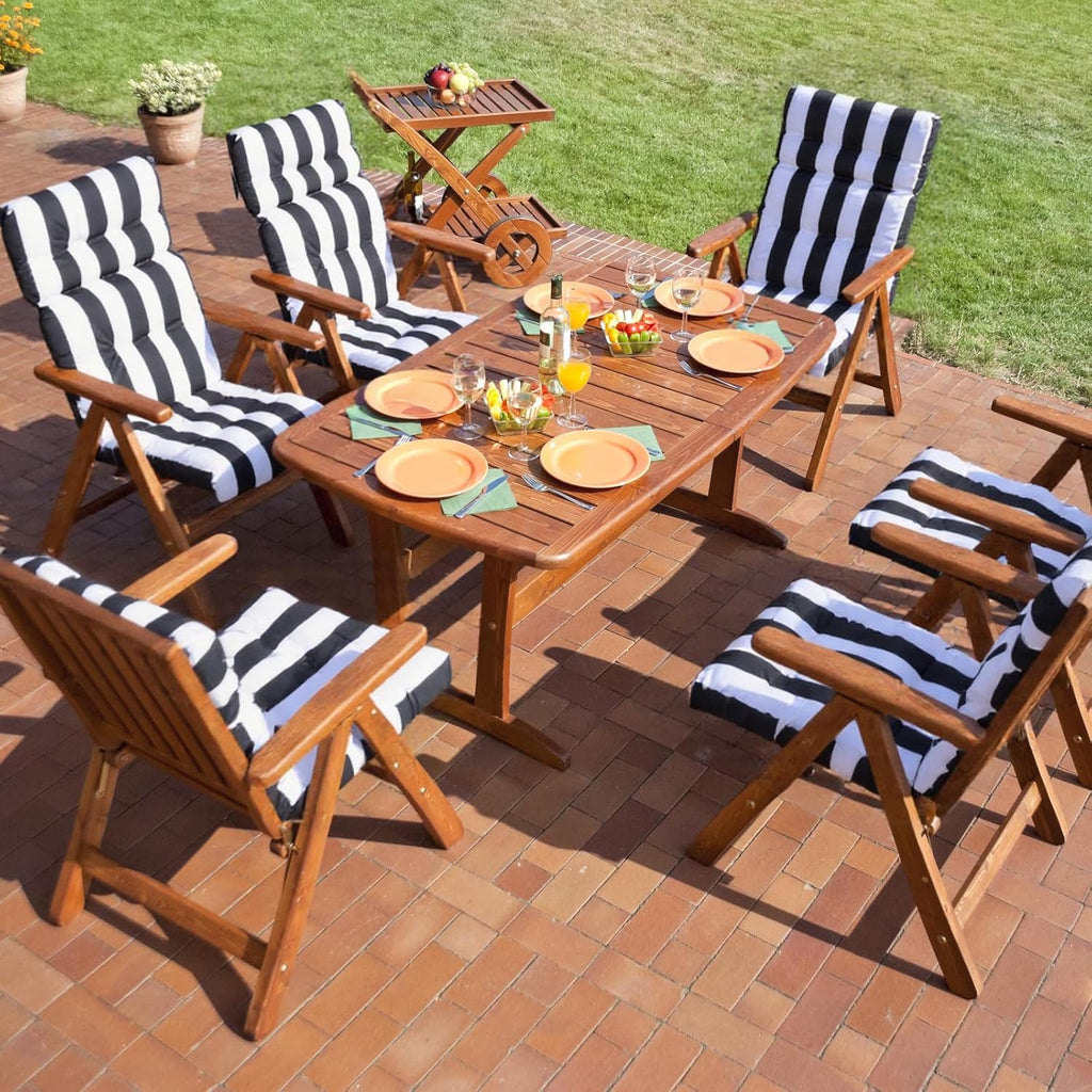 Hoteam 6 Pcs High Back Chair Cushions Set - 44'' x 21'' Indoor Outdoor Waterproof Soft Thicken Stripes Replaceable Cushion for Garden Summer Rocking Chair, Patio Furniture (Black Stripes)