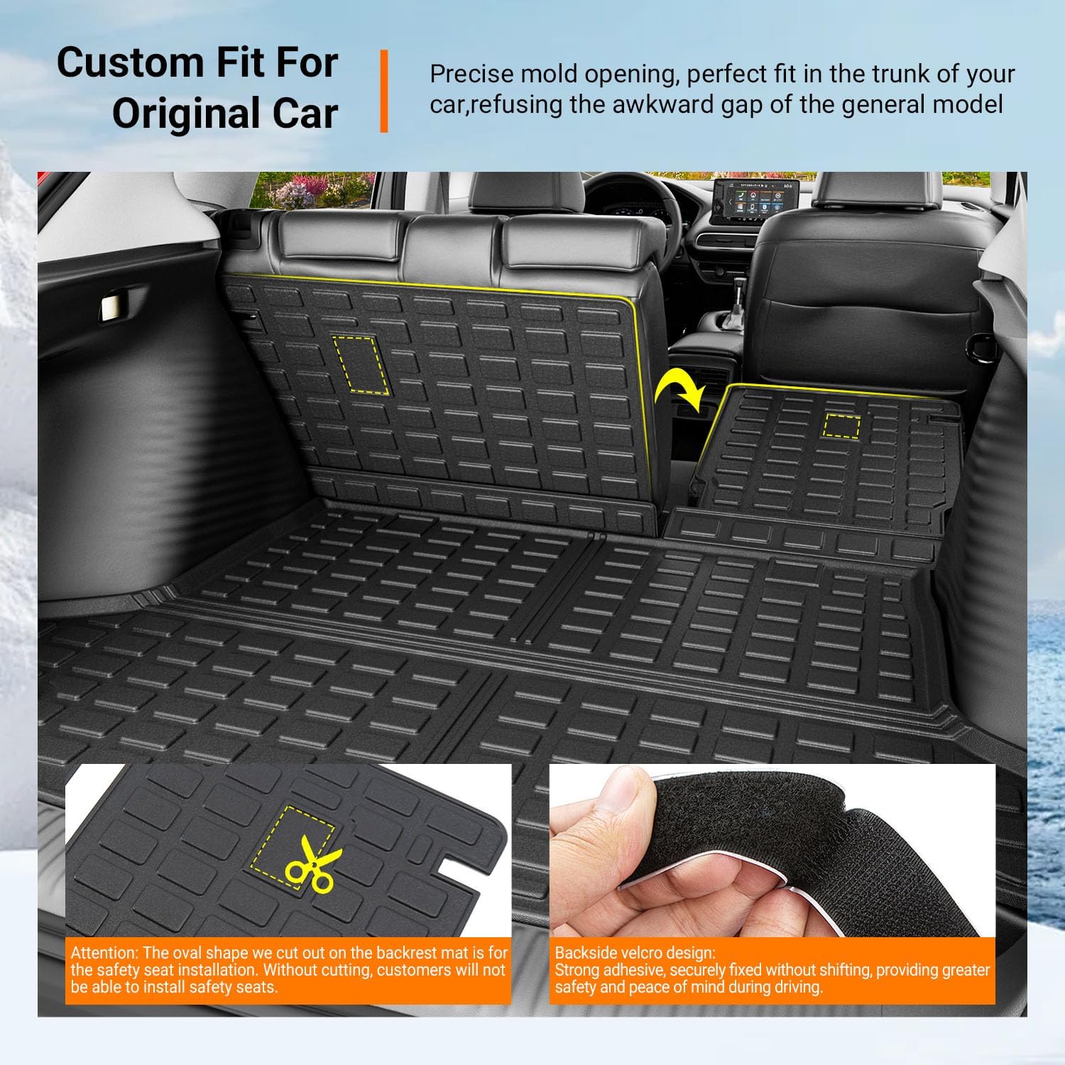 powoq Floor Mats Compatible with 2023-2026 Honda HRV Trunk Mat Cargo Liner Floor Liner Backrest Mat TPE Replacement for 2023-2026 Honda HRV Accessories (Trunk Mat+Backrest Mats+Floor mats)