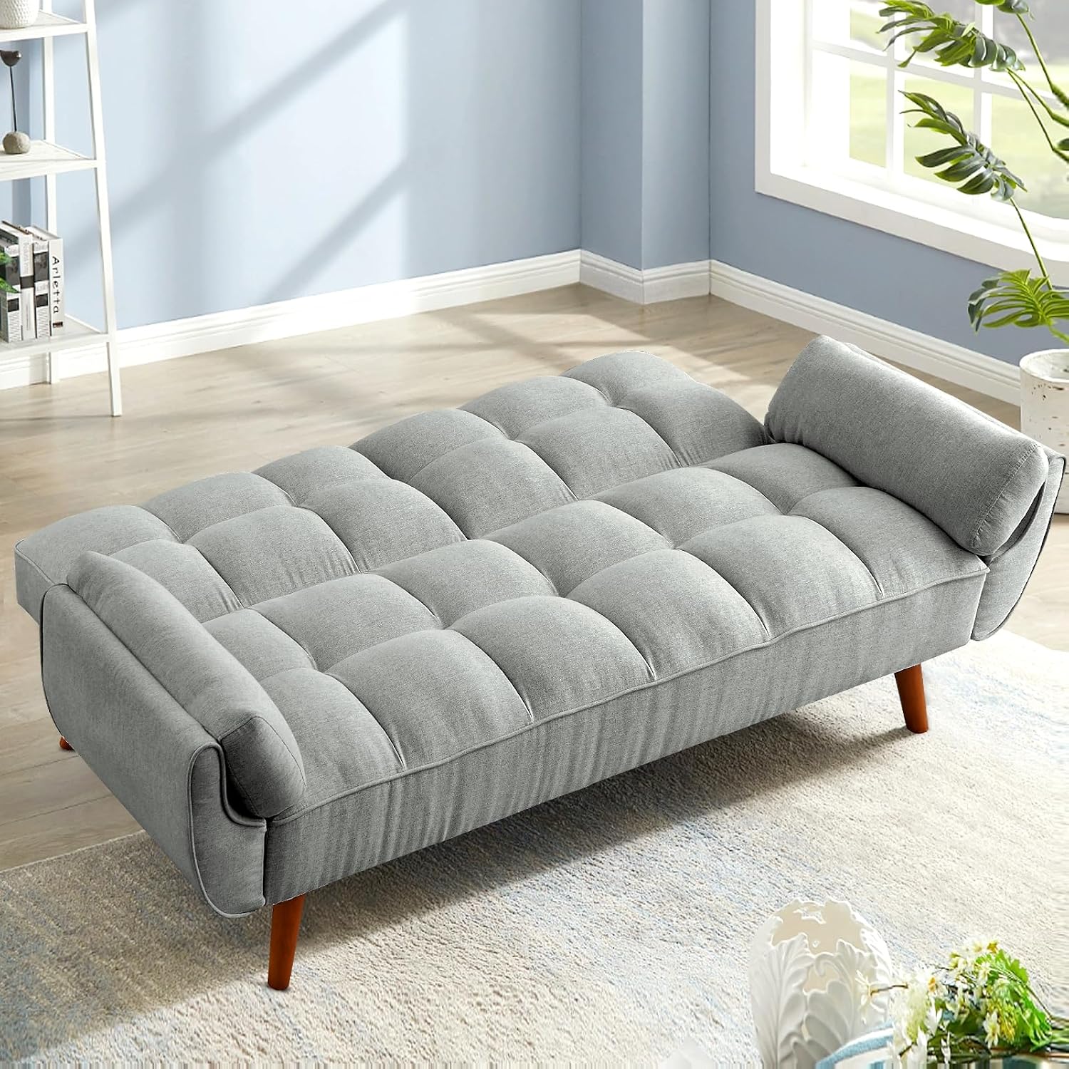 Convertible Futon Sofa Bed, Sleeper Couch Bed with Adjustable Backrests, Linen 3 Seater Small Couches for Small Spaces, Living Room, Bedroom(Gray, 75')