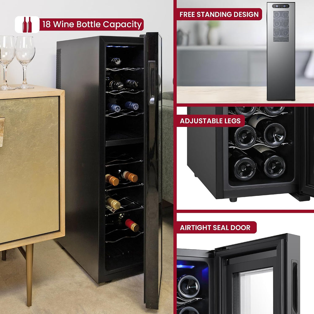 Koolatron Urban Series 18 Bottle Slim Dual Zone Wine Cooler, Thermoelectric Wine Fridge, Freestanding Wine Refrigerator for Home Bar, Kitchen, Apartment, Condo, Cottage