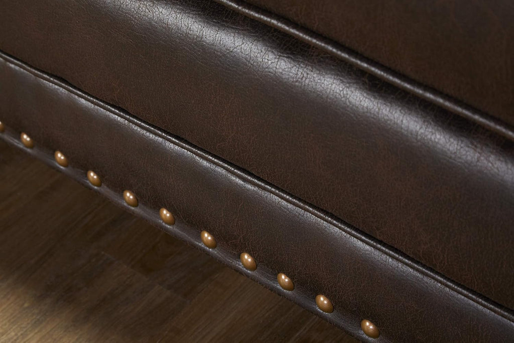 Leinster Faux Leather Sofa with Antique Bronze Nailheads in Espresso
