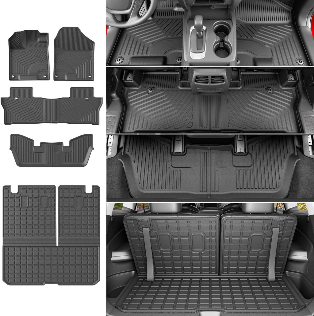 powoq 7 Seats Floor Mats Compatible with 2016-2022 Honda Pilot Cargo Mat Floor Liner Back Seat Protector TPE Replacement for 2016-2022 Honda Pilot Accessories (Trunk Mat with Backrest Mats+Floor mats)