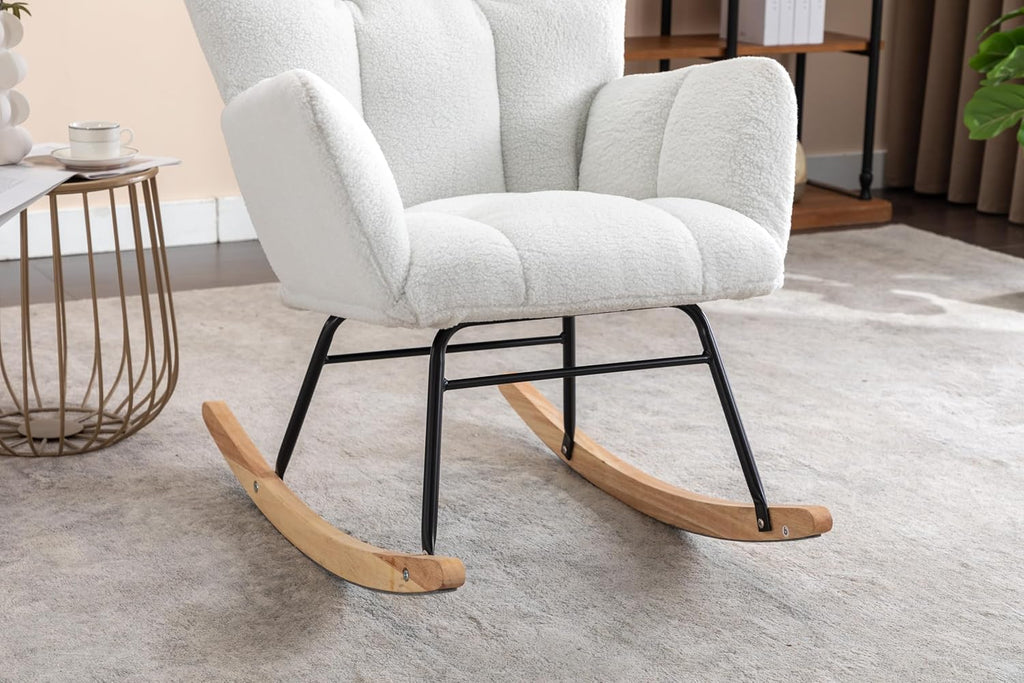 Rocking Chair Nursery Gilder, 31.5' D×27.6' W×37.4' H, Soft Teddy Fabric, 250LBS Capacity, Living Room & Nursery Accent Furniture