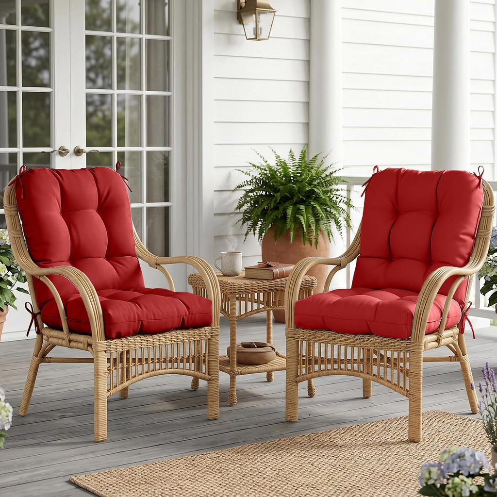 EAGLE PEAK Tufted Outdoor/Indoor Seat/Back Chair Cushions, 4 Pack, 42'' x 21'', Red