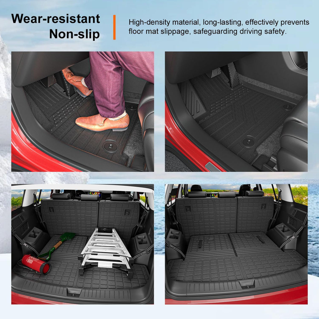 powoq Fuel&Hybrid Floor Mats Compatible with 2024-2026 Santa Fe Cargo Liner Trunk Mat 2nd Row TPE Replacement for 2024 2025 2026 Santa Fe Accessories (2nd Row Backrest Mat+Cargo Mat+Floor Mats)