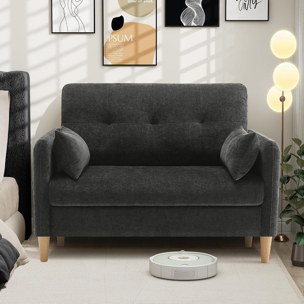 Hanherry Loveseat Sofa, 47' Small Couch for Living Room, Comfy Chenille Fabric Love Seat for Bedroom with Throw Pillow,Removable Cushion Cover,Couches for Small Space,Apartment,Dorm