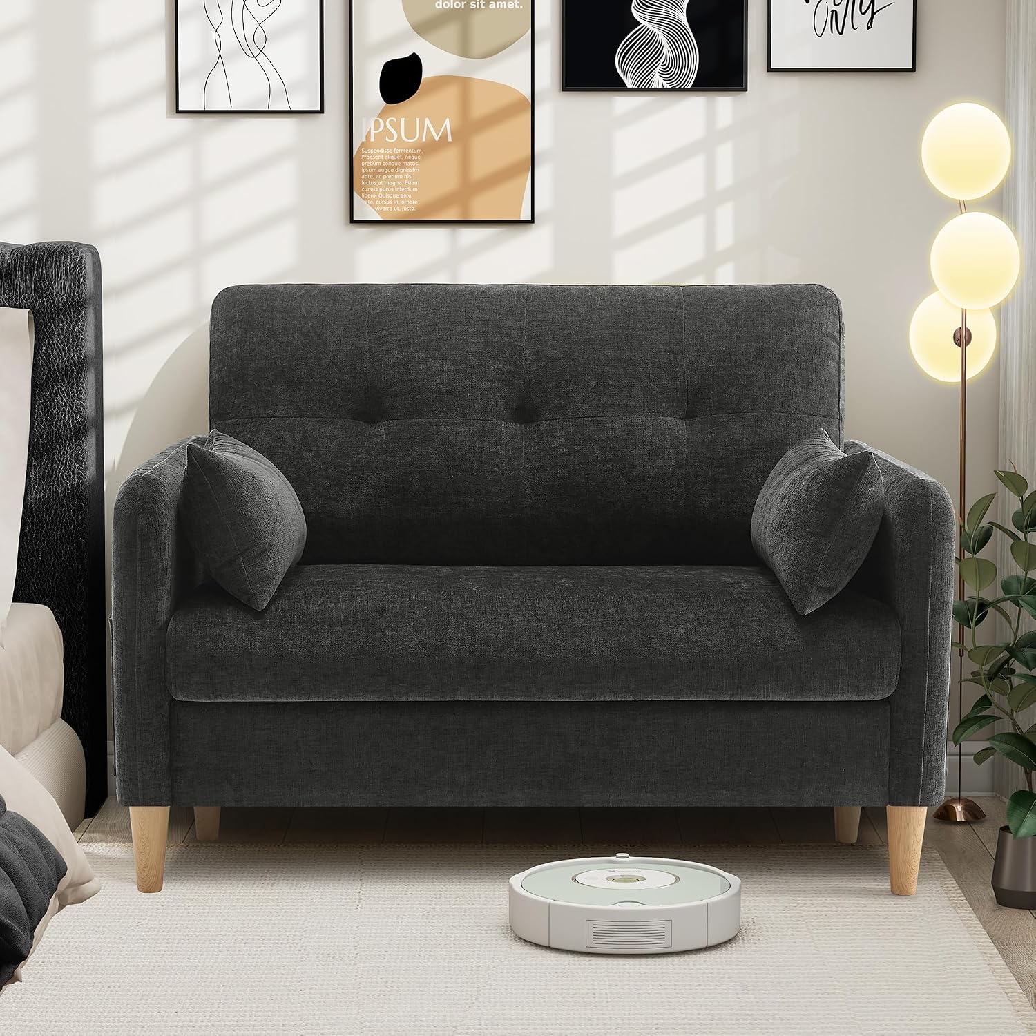 Hanherry Loveseat Sofa, 47' Small Couch for Living Room, Comfy Chenille Fabric Love Seat for Bedroom with Throw Pillow,Removable Cushion Cover,Couches for Small Space,Apartment,Dorm