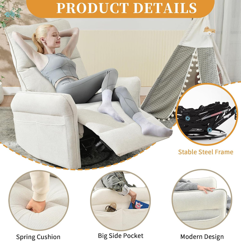 Glider Chair Swivel Rocker Recliner for Nursery, 360° Swivel Snowflake Velvet Manual Rocking Chair for Living Room, Bedroom, Small Spaces