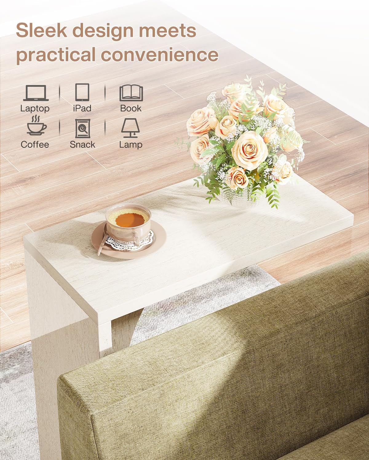 Tribesigns C-Shaped End Table for Couch, Sofa Side Table, C Table for Small Space, Living Room, Bedroom (2, Beige)